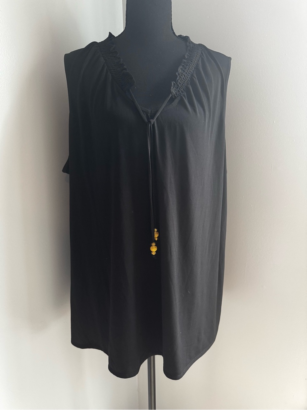 Susan Graver Black Sleeveless Tie-Neck Blouse